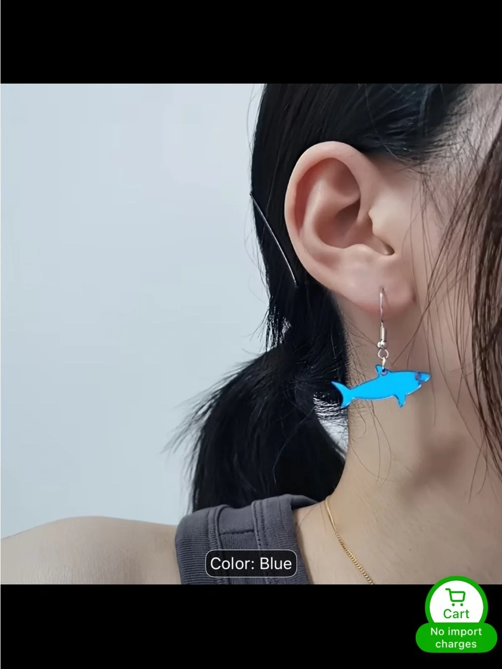 Blue Shark Fish Dangle Earrings - Lightweight Fishhook Earrings